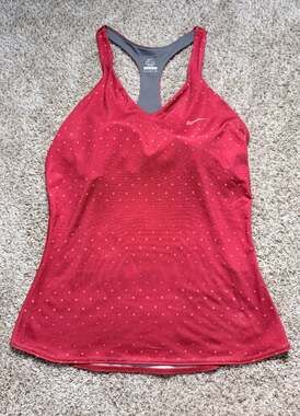 Nike Women's Dri-FIT Red Polka Dot Racerback Tank Top with Built-in Shelf Bra